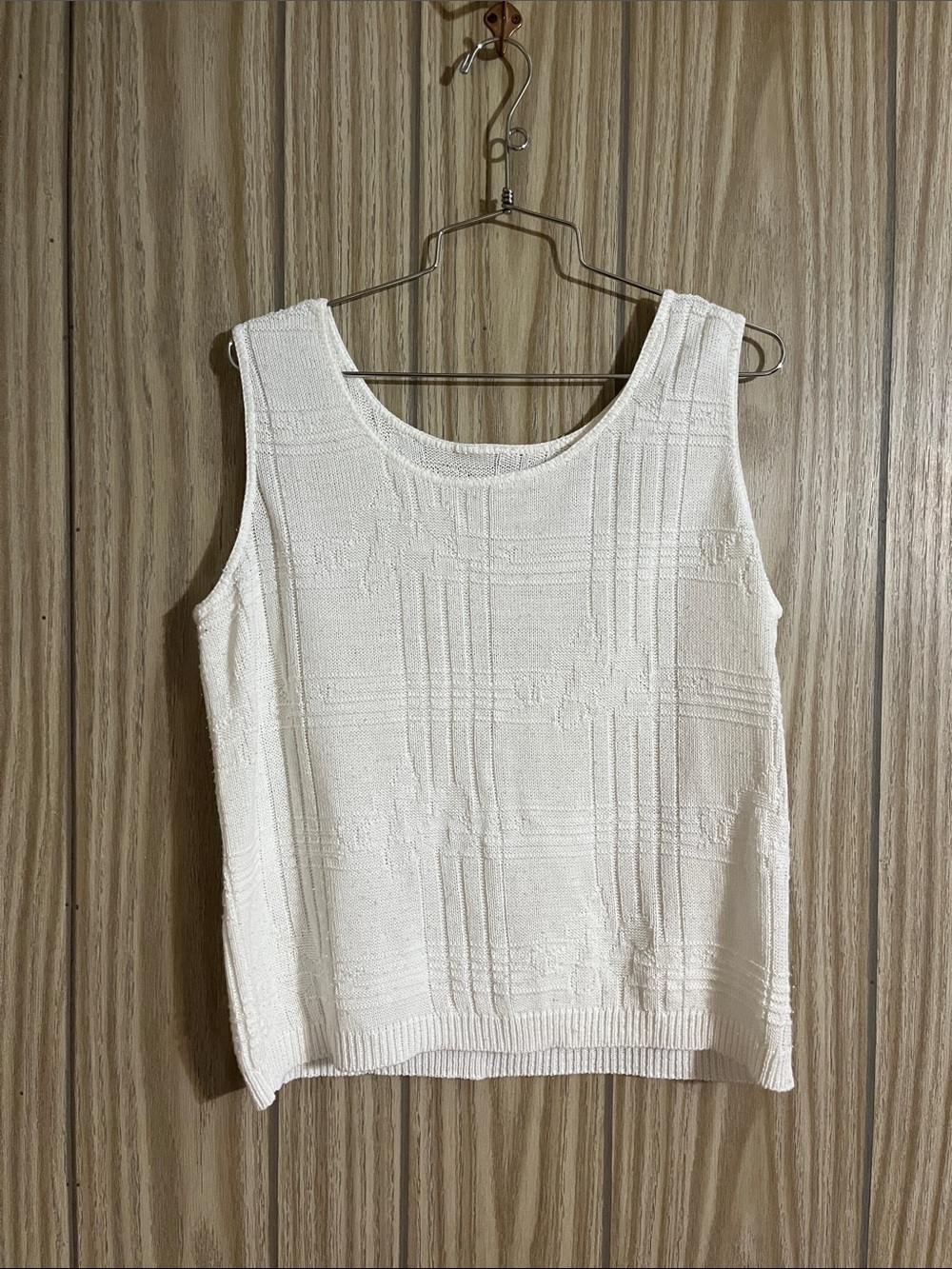 Vintage Textured Cream Sleeveless Knit Tank Top